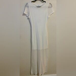 Le Lis Collection Women's L White Pointelle Mesh Maxi Dress 55" Sheer Coverup